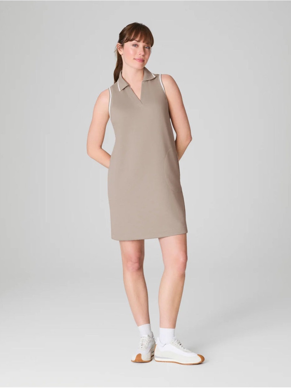 SPANX AirEssentials AirPique polo style dress taupe color NWOT